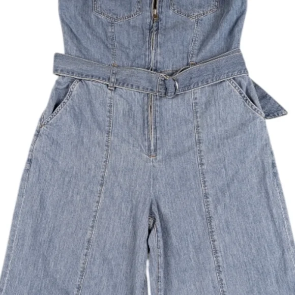 FRAME Sleeveless Wide-Leg Denim Jumpsuit $478 Belted Utility Size M J1838 - Picture 8 of 11